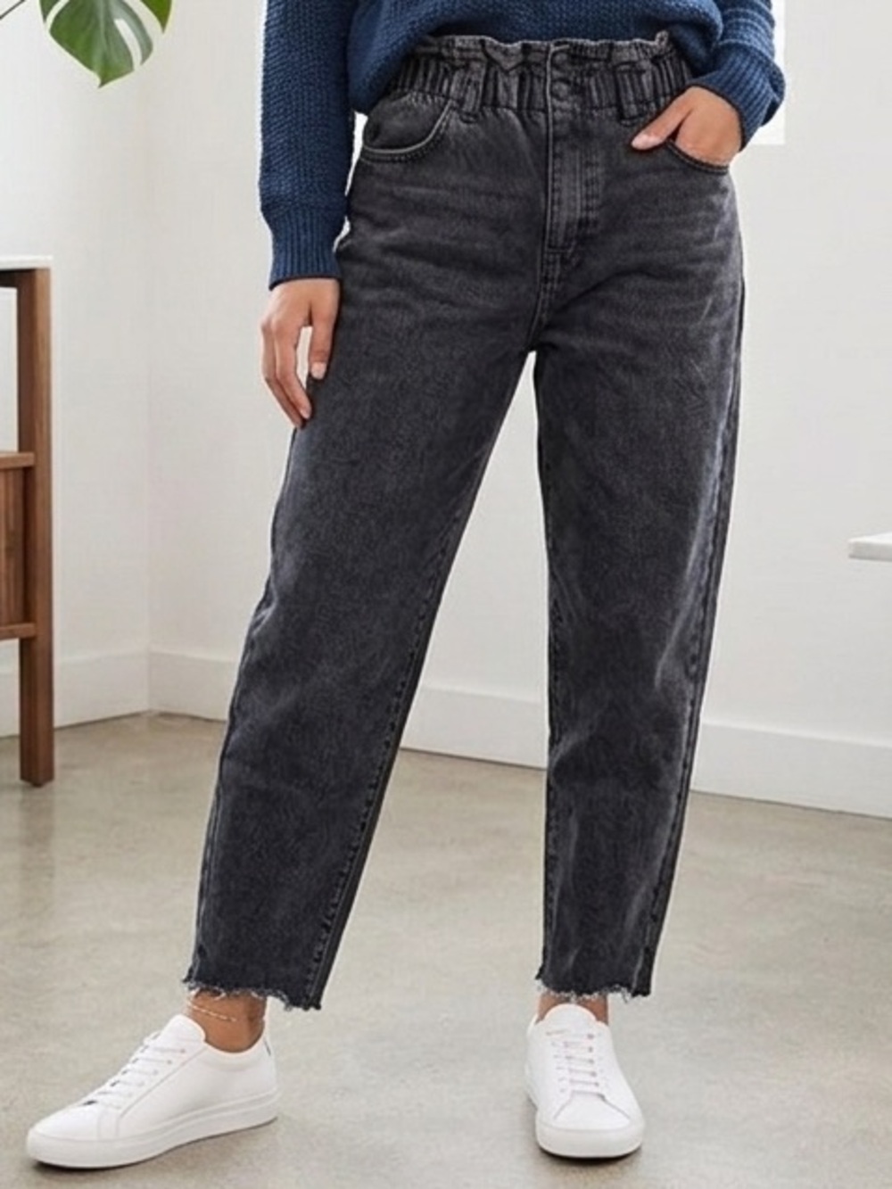Oak + Fort High Waisted Pleated Wide Leg Cropped Denim